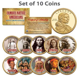 Famous Native Americans Sacagawea U.  S.  $1 Dollar 10 - Coin Complete Set Indians