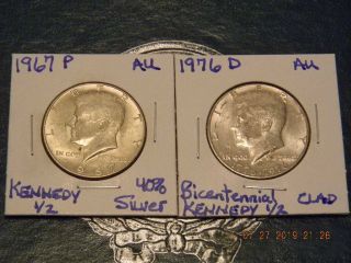 1967 - P Kennedy 40 Silver Half Dollar & 1976 - D Bicentennial Half Dollar