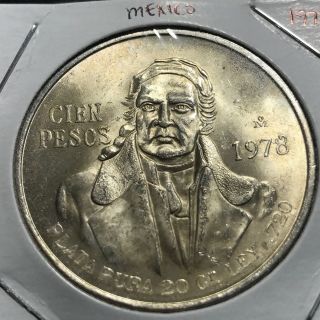 1978 Mexico Silver 100 Pesos Near Uncirculated Crown Coin