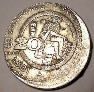 Mexico 15 Off Center 20 Pesos 1981 Mayan Dancer Km486 Circ.  Error