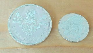 Cayman Islands 1974 Five Dollar & Fifty Cent Sterling Silver Proof Coins
