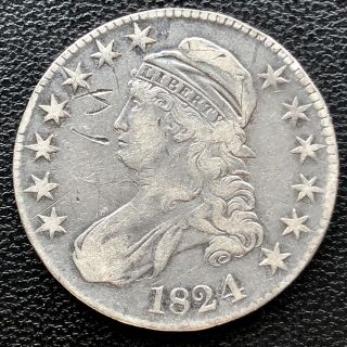 1824 Over 1 Capped Bust Half Dollar 50c Xf Det.  19567