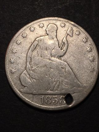 1858 O Seated Liberty Half Dollar 50c Obsolete Us Silver One Half Dollar Hole Nr