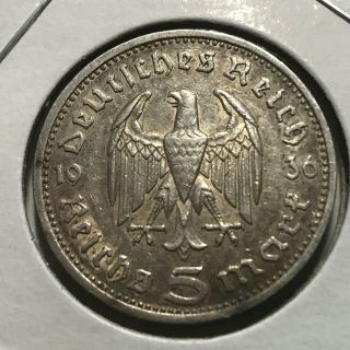 1936 - E Germany Silver 5 Mark Pre Ww2 Coin
