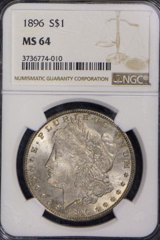 1896 Morgan $1 Silver Dollar Ngc Ms 64 Subtle Even Purple Toning