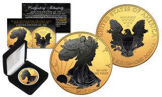 2017 1 Oz.  999 Silver American Eagle Us Coin 24k Gold Gilded W/ Black Ruthenium
