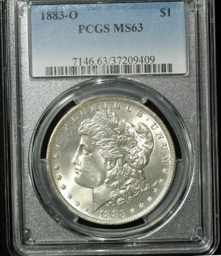 1883 - O Pcgs Ms - 63 Morgan Silver Dollar Totally White With Cheek Of An Ms - 66