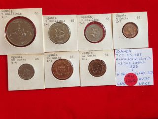 Mw12480 Uganda; 7 Coins 5,  10,  20,  50 Cents 1,  2 Shilling 1966,  5 Shilling 1968 Fao