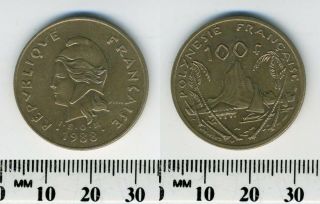 French Polynesia 1988 - 100 Francs Nickel - Bronze Coin - Moorea Harbor