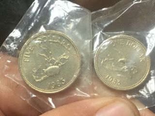 1983 Bermuda 1$ & 5$ Dollar Rare Unc 1 Year Type Km30/31 (2) Coins