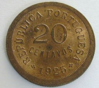 Portugal Bronze 20 Centavos 1925,  Km 574,  Circulated,  Uncertified
