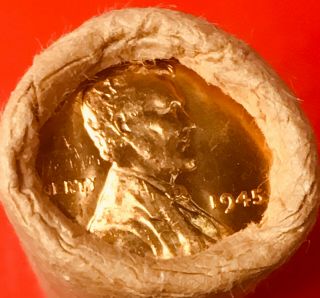 1945 - P / Bu Tails Wheat End Obw Bank Wrap Lincoln Weat Penny Roll