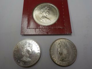 3 Coins - 2 1964 Bermuda Crown Silver Coin& 2 Dollar 1973 Franklin Sterling