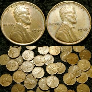 1944 - P Au,  Roll Of 50 Lincoln Cents Wheat Pennies