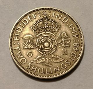 1948 Uk Great Britain British 2 Shillings Tudor Rose King George Vi Vf,  25.  1