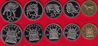 Rhodesia Set Of 5 Coins: 1 - 50 Cents 2018 " Animals " Unc