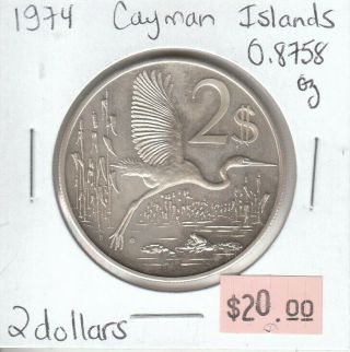 Cayman Islands 2 Dollars 1974 Silver Circulated