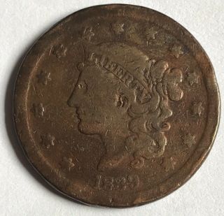 1839 1c Coronet Or Matron Head Large Cent