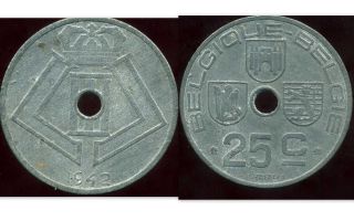 Belgique Belgium Ww2 25 Cent 1942 (belgique Belgie) (ca)