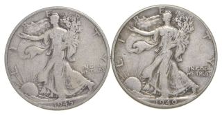 (2) 1940 & 1945 - D Walking Liberty Half Dollars 90 Silver $1.  00 Face 038