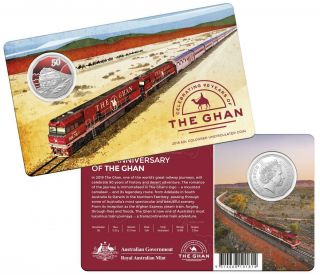 2019 Australia 50 Cent 90th Anniversary Of The Ghan Coloured Coin In Card