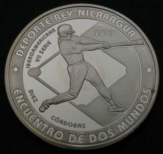 Nicaragua 10 Cordobas 2007 Proof - Silver - Baseball - 1285