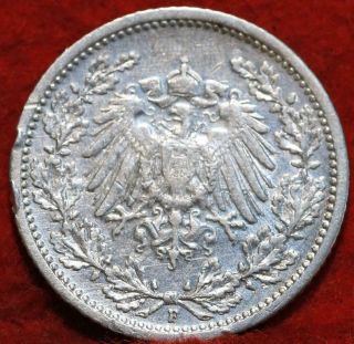 1913 - F Germany 1/2 Mark Silver Foreign Coin