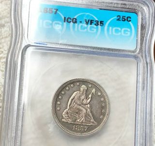 1857 Seated Quarter Icg - Vf35 Liberty Silver Philly Undergraded Coins Listed Nr