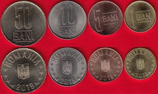 Romania Set Of 4 Coins: 1 - 50 Bani 2019 Unc