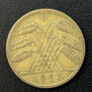 Germany 10 Rentenpfennig Pf Reich 1924 D Foreign Coin