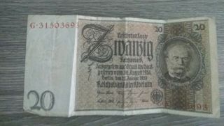 Germany Weimar Republic 1924 - 1929 20 Reichsmark Banknote