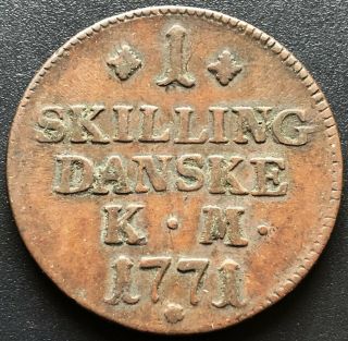 1771 Denmark 1 Skilling Coin - Combined