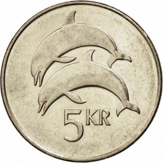 Iceland 5 Kronur Coin,  Dolphin & Four Traditional Protector Spirits,  2008