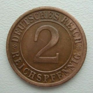 Germany Weimar Republic 2 Reichspfennig 1925 E Bronze Coin S9