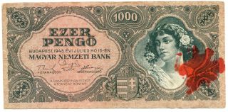 Hungary 1000 Pengo G 1945 Banknote Money Version B Without Stamp Number 3