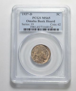 Ms65 1937 - D Indian Head Buffalo Nickel - Omaha Bank Hoard - Graded Pcgs 5212