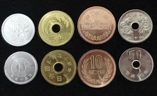 Japan Set 4 Coins 1 5 10 50 Yen Random Year Unc