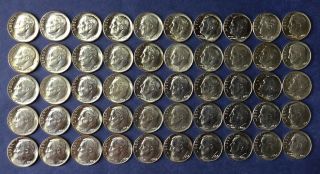 (50) Au/bu Silver Roosevelt Dimes: Various Dates/mints