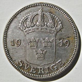 Sweden 1919 - W Silver Fifty 50 Öre Coin (km 788)
