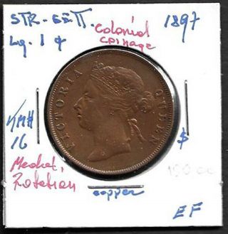 1897 Straits Settlements Large 1 Cent Coin - Book Value $100