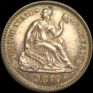 1870 Seated Half Dime Highly Uncirculated Liberty Silver Coin High Ms Nr Marks