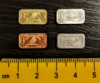 4 Different 1 Gram Bullion Bars - Ship Design - Brass Copper Tin Titanium