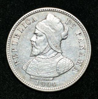 A Panama 1904 10 Centesimos 1/10 Balboa Au 1 Yr Type Diez Centisimos Silver Coin