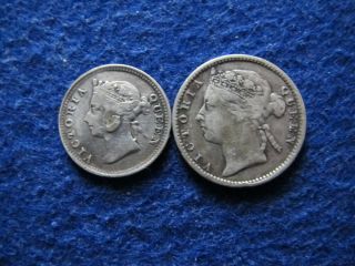 1887 Straits Settlements Silver 5 Cents & 10 Cents - - U S