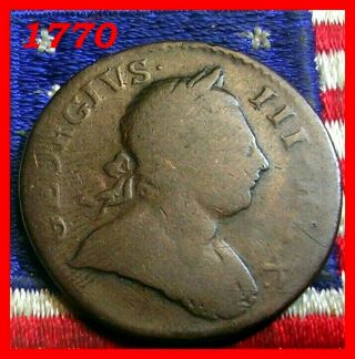 1770 George Iii Half Penny Colonial Daysof Old American Revolutionary War Coin