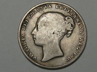 1856 Sterling Silver Great Britain Shilling.  Queen Victoria.  38