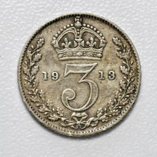 Gb George V Silver (. 925) Threepence - 1913,  Sharp Grade,  [938 - 18]