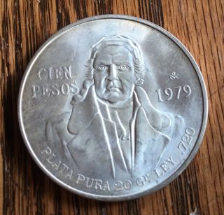 1979 Mexico 100 Peso Silver Coin - 72 Silver - Mexico City - Plastic Round