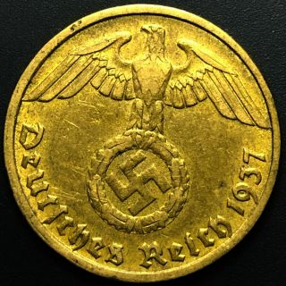 German 10 Reichspfennig Aluminum - Bronze 1937 J Ww 2