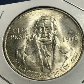 1978 Mexico Silver 100 Pesos Big Crown Coin